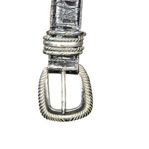 Brighton Womens Black Croc Leather Western Belt Silver Rope Buckle A3193